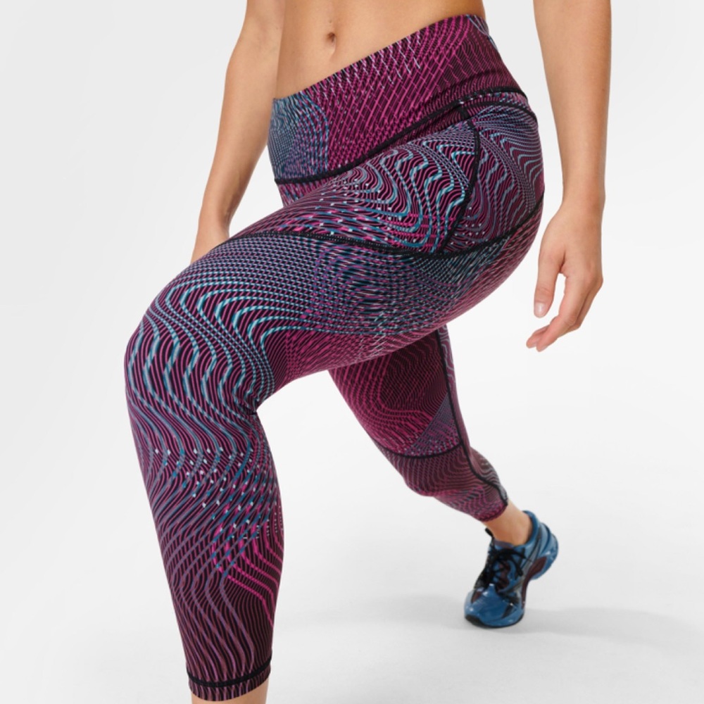 Sweaty Betty Power Pink Blue Abstract Design 7/8 Leggings Sz 8